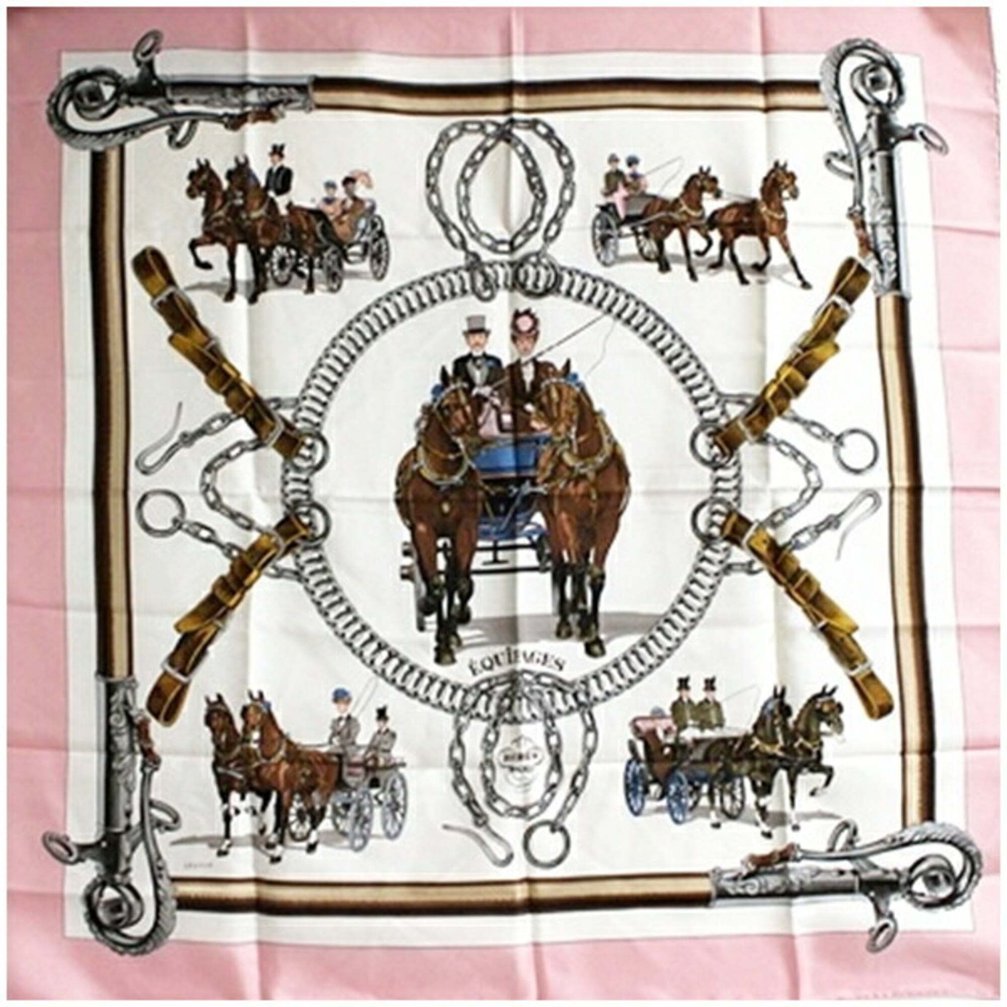 Hermes Silk Scarf Muffler Carr 90 Equipages Horse-Drawn Carriage Hermes Women's